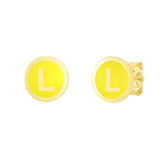 14K Yellow Enamel L Initial Studs